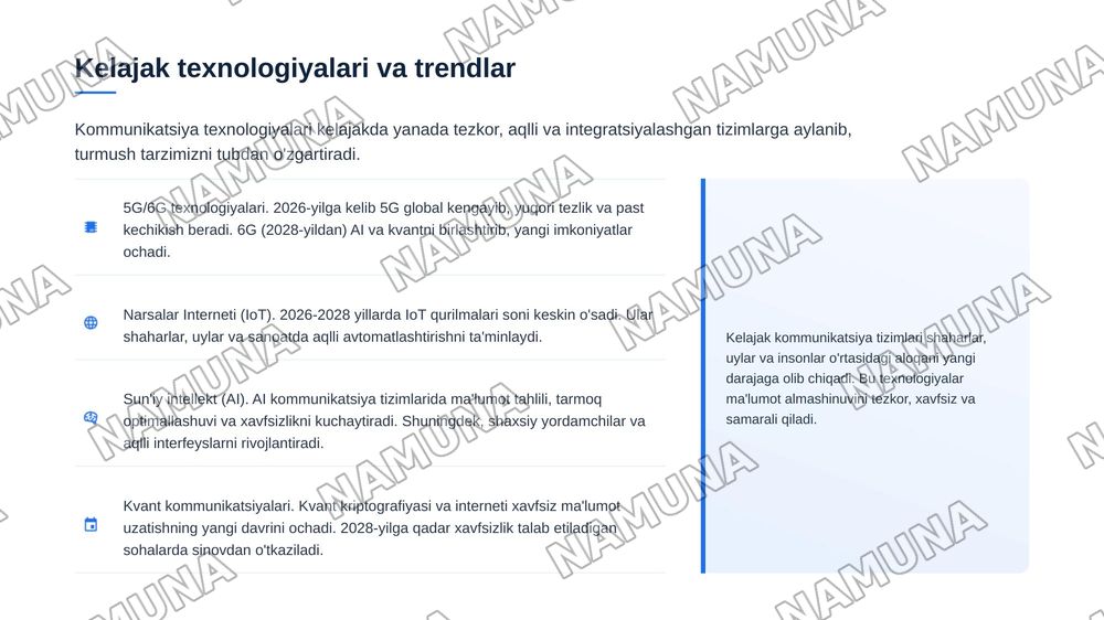Kommunikatsion texnalogiyalar va tizimlar — 6-slayd
