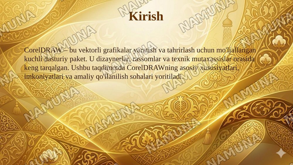 CoreDraw Vektorli tasvirlarni yaratish va qayta ishlash tizimi.CorelDraw dastirlari paketi haqida umumiy maʼlumotlar — 3-slayd