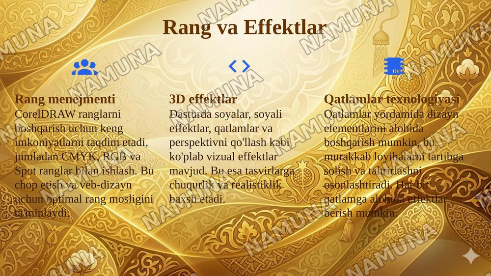 CoreDraw Vektorli tasvirlarni yaratish va qayta ishlash tizimi.CorelDraw dastirlari paketi haqida umumiy maʼlumotlar — 8-slayd