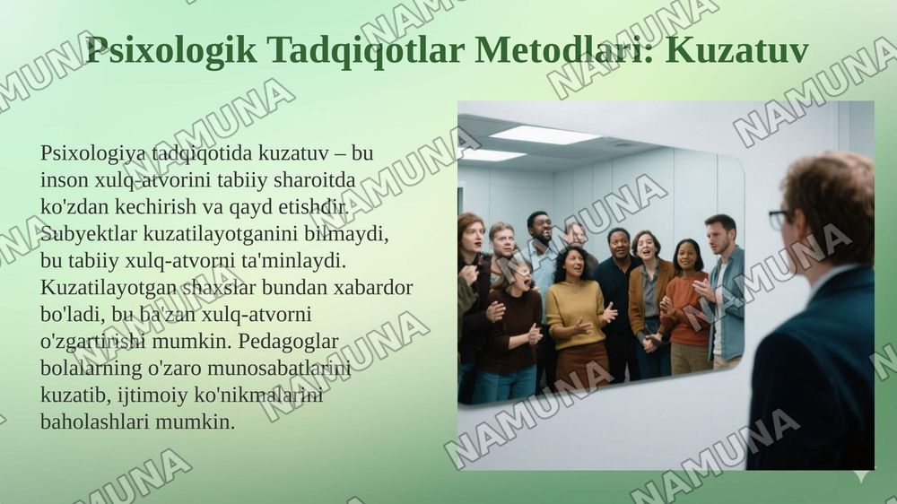 Psixologiya fanining tarmoqlari va tadqiqot metodlari. — 6-slayd