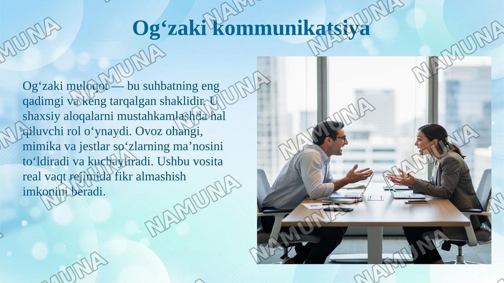 Oʻzaro suhbatda kommunikatsiya vositalari — 5-slayd