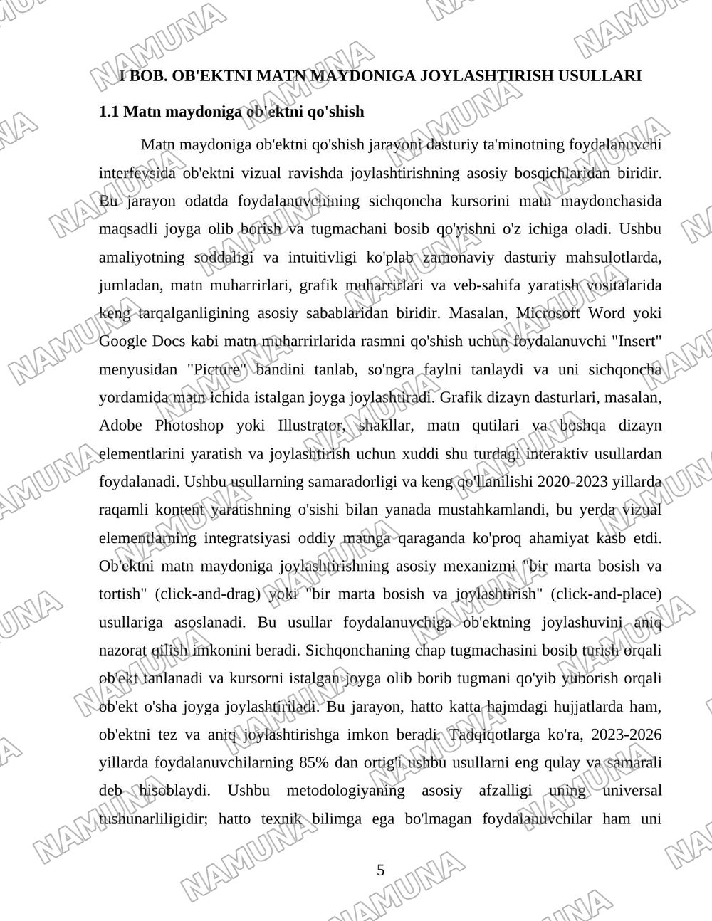 Obyektni matn maydonchasiga joylash uchun uning ustiga bosing. — 5-varaq
