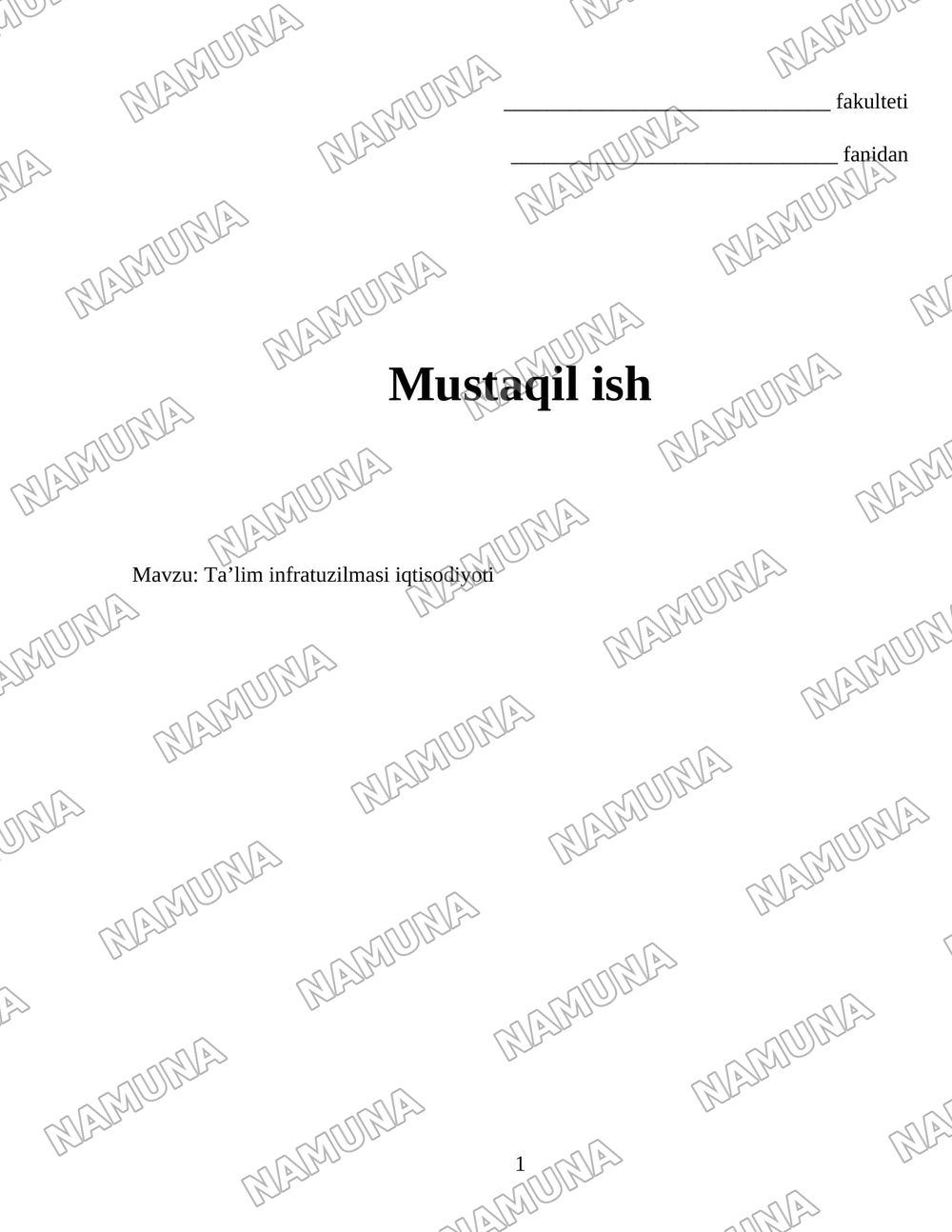 Taʼlim infratuzilmasi iqtisodiyoti — 1-varaq