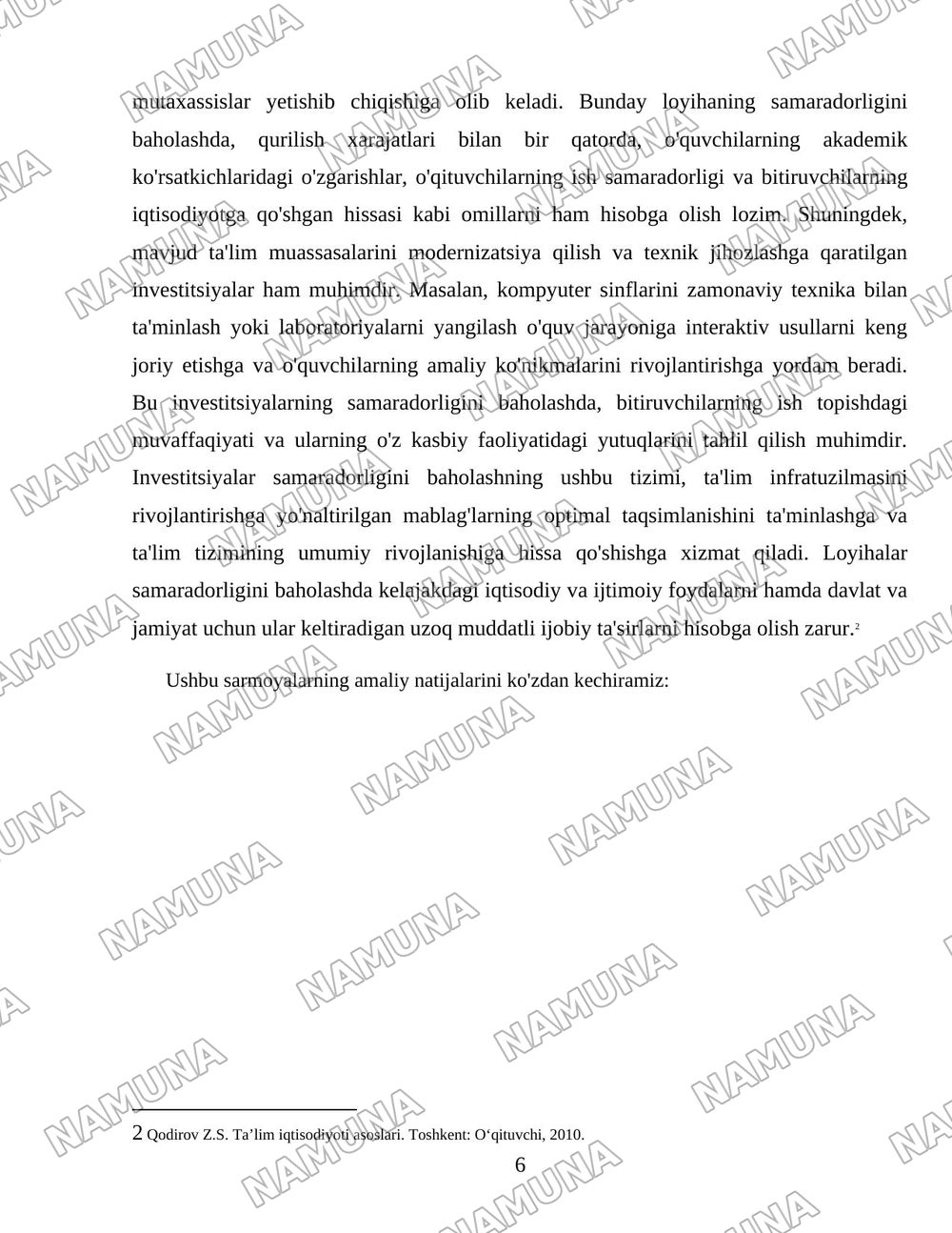 Taʼlim infratuzilmasi iqtisodiyoti — 6-varaq