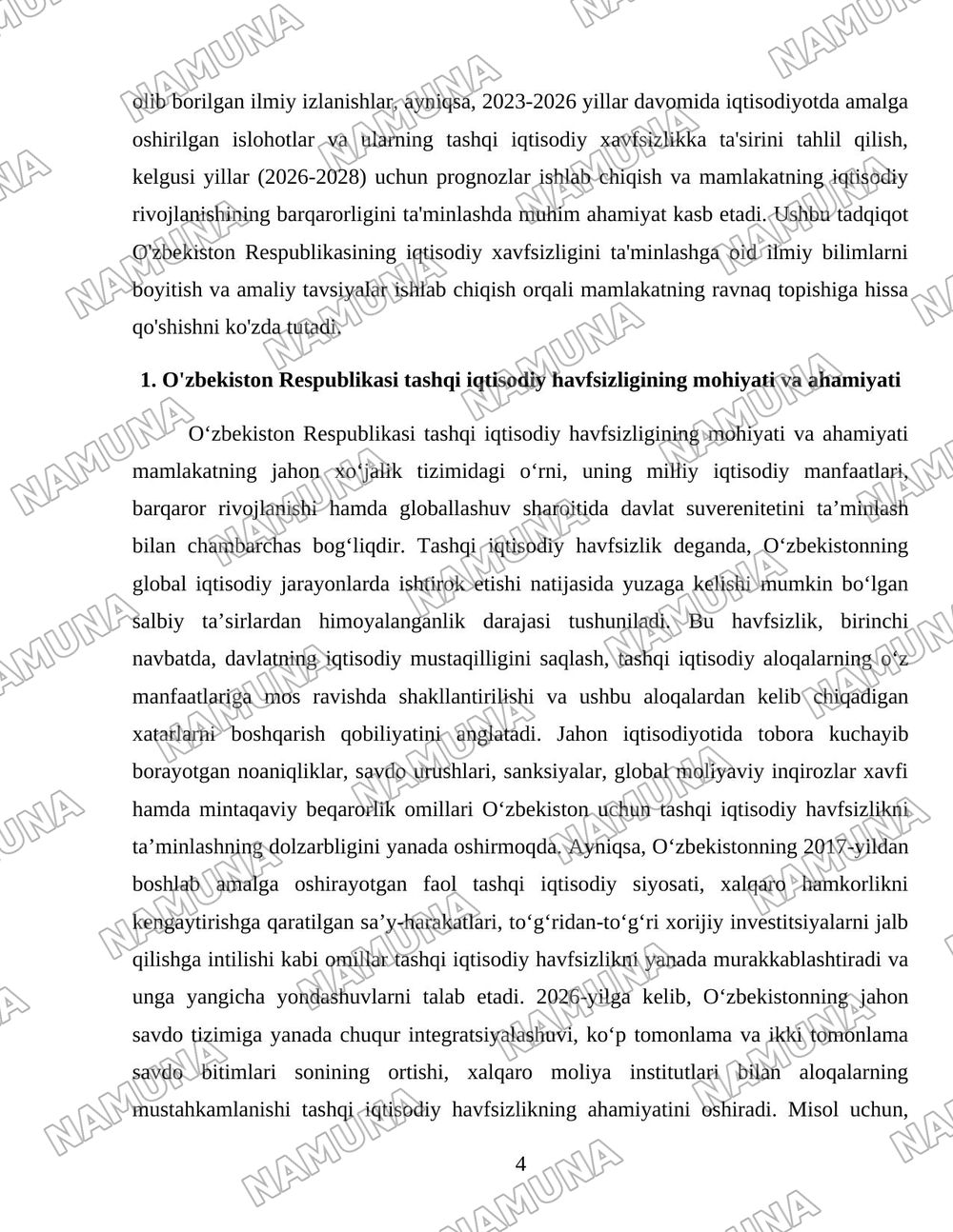O'zbekiston Respublikasining tashqi iqtisodiy havsizligini taminlash yo'lari — 4-varaq