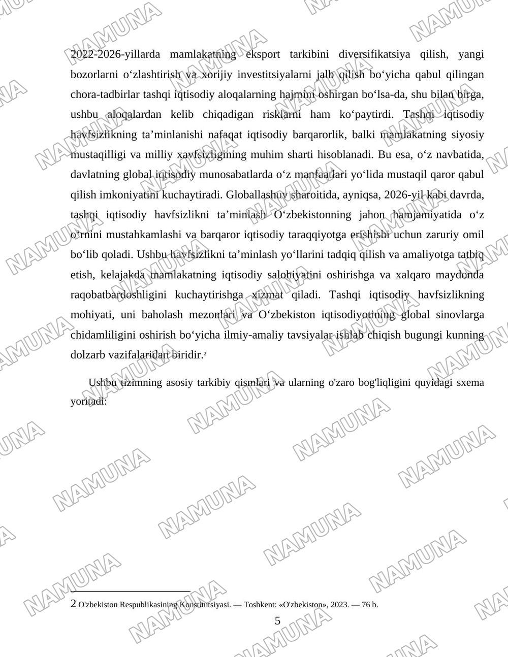 O'zbekiston Respublikasining tashqi iqtisodiy havsizligini taminlash yo'lari — 5-varaq