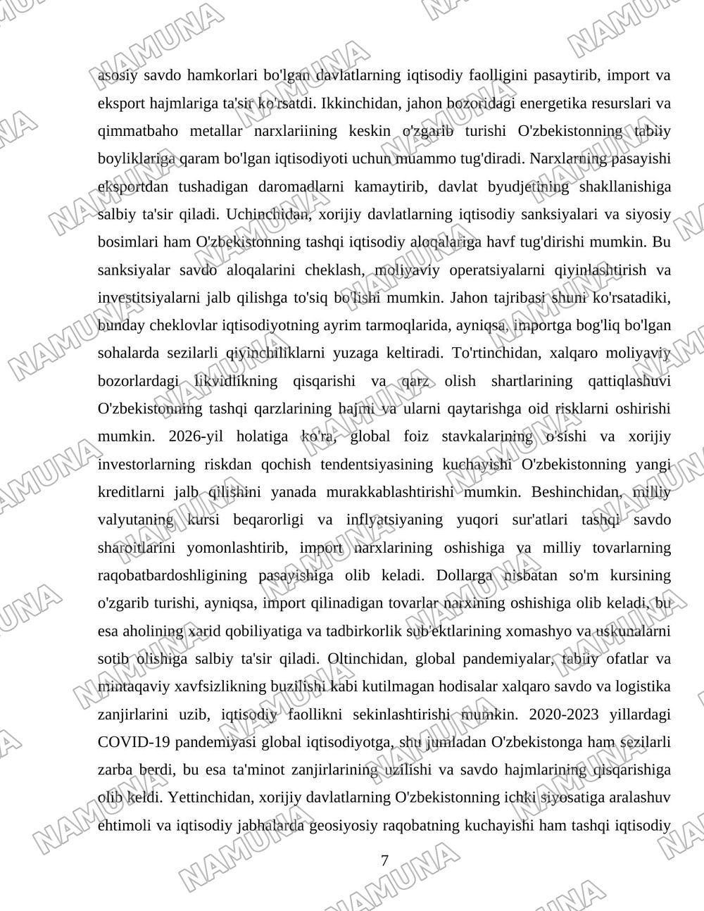 O'zbekiston Respublikasining tashqi iqtisodiy havsizligini taminlash yo'lari — 7-varaq
