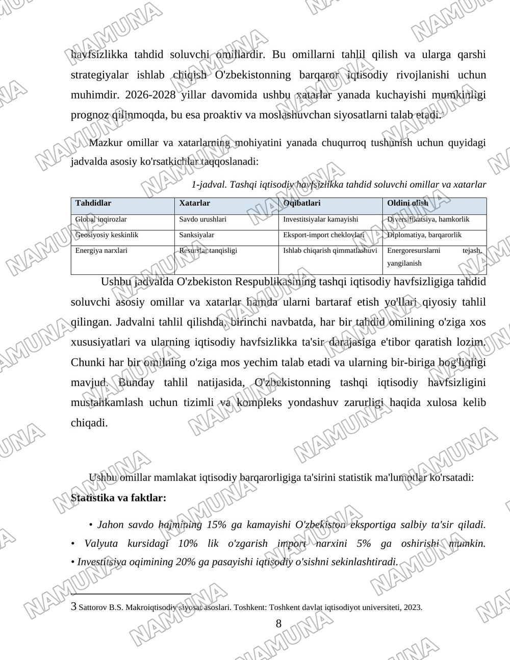 O'zbekiston Respublikasining tashqi iqtisodiy havsizligini taminlash yo'lari — 8-varaq