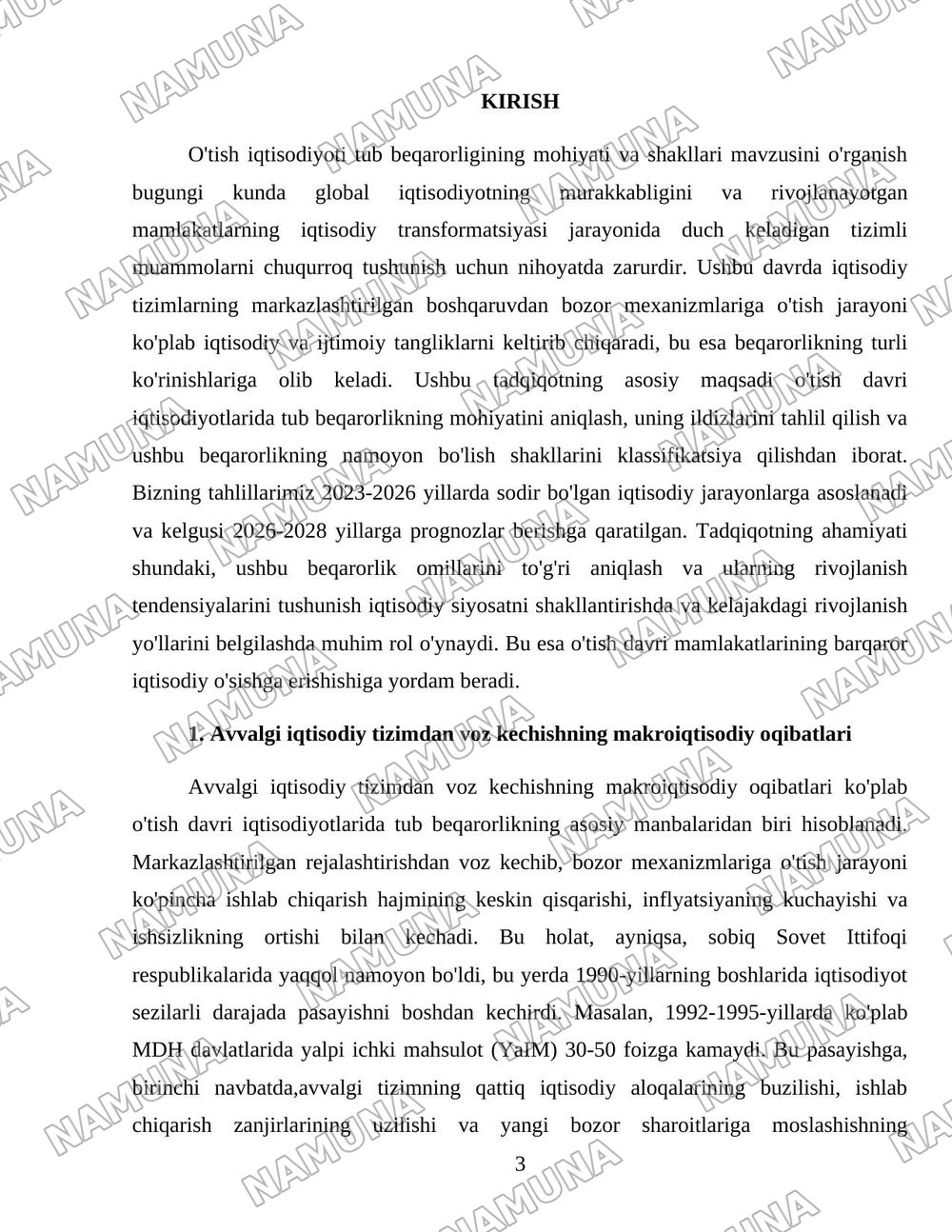 Oʻtish iqtisodiyoti tub beqarorligining sabablari — 3-varaq