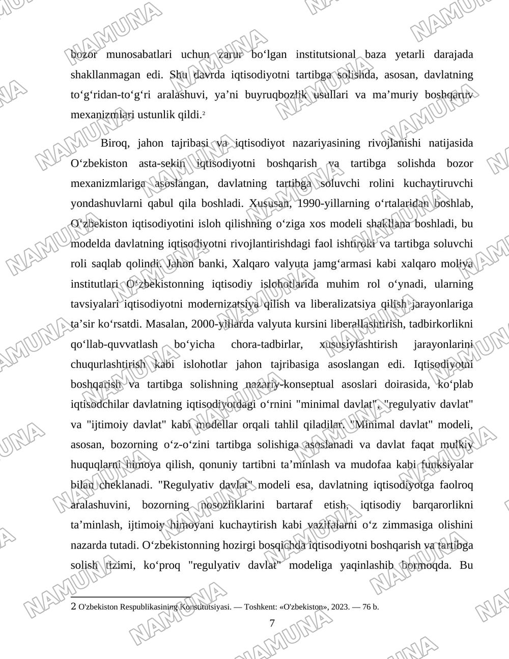 O‘zbekistonda iqtisodiyotni boshqarish va tartibga solish tizimining shakllanishi — 7-varaq