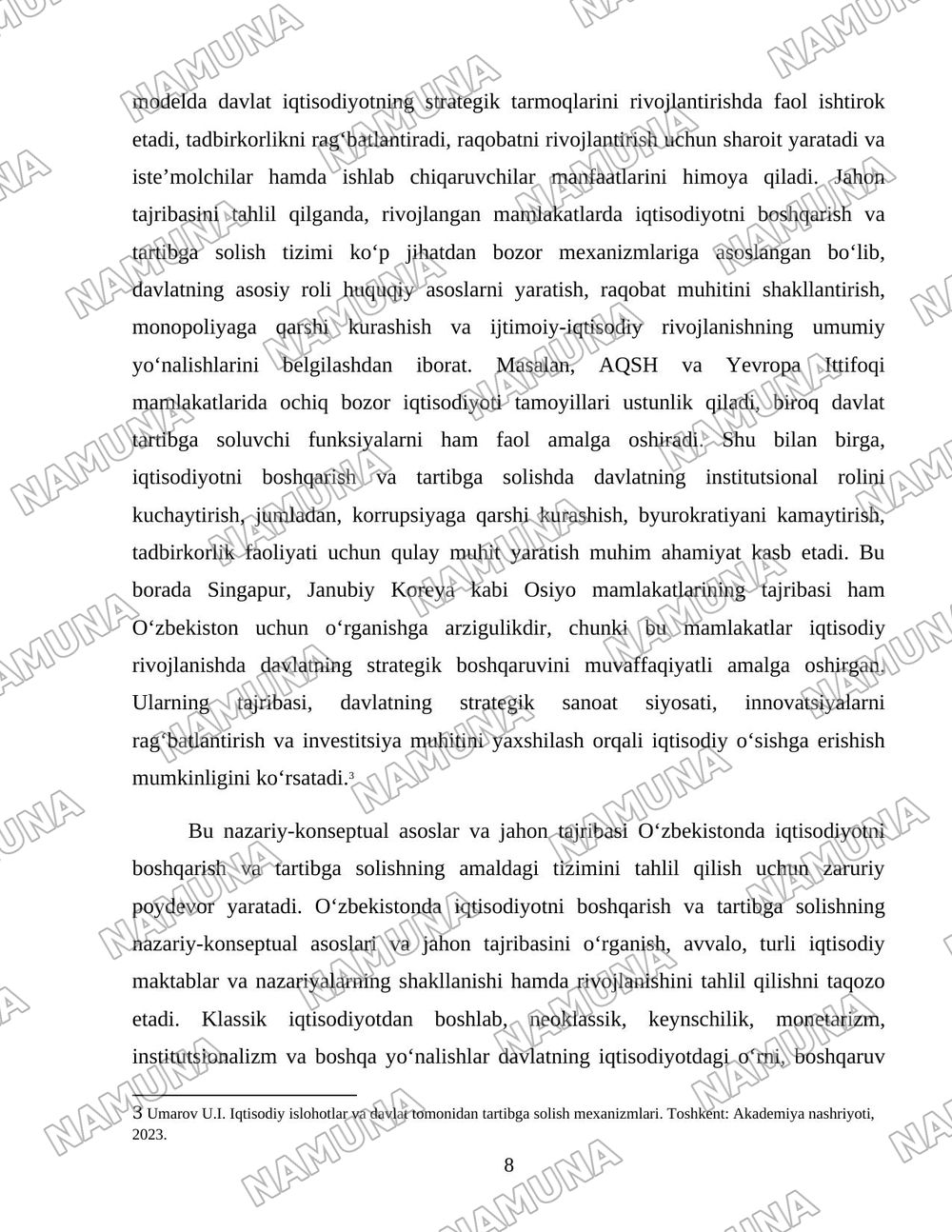 O‘zbekistonda iqtisodiyotni boshqarish va tartibga solish tizimining shakllanishi — 8-varaq
