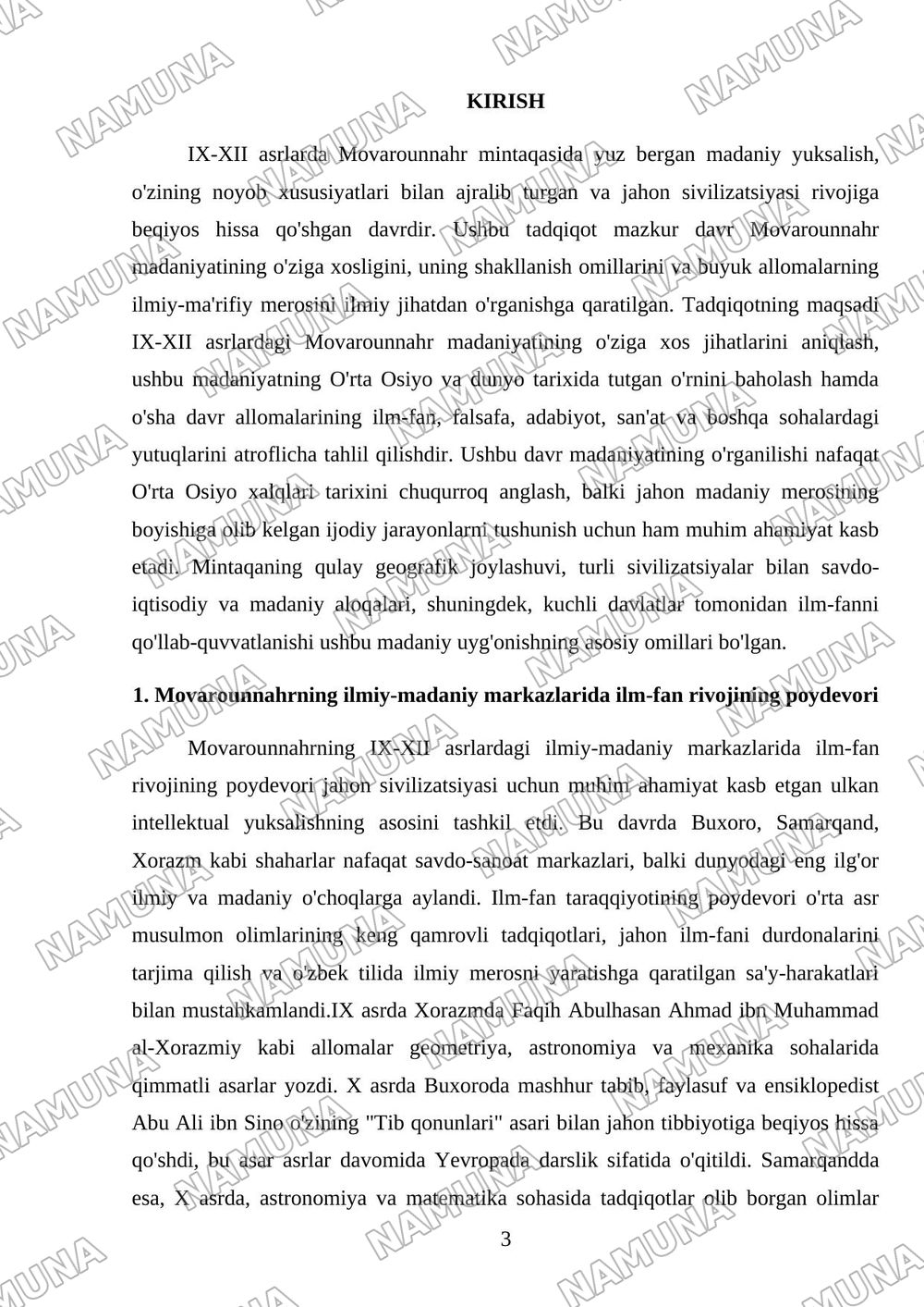 IX-XII asrlarda Movarounnahrda yuz bergan madaniy uyg'onish (Renessans) va buyuk allomalarning jahon sivilizatsiyasiga qo'shgan hissasi — 3-varaq