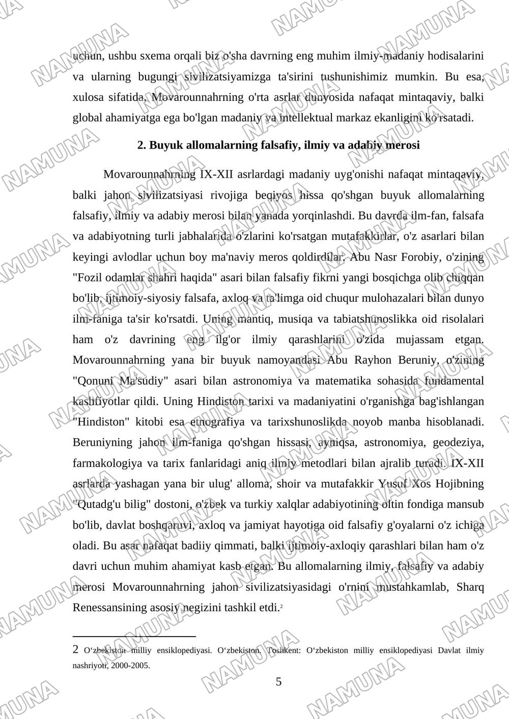 IX-XII asrlarda Movarounnahrda yuz bergan madaniy uyg'onish (Renessans) va buyuk allomalarning jahon sivilizatsiyasiga qo'shgan hissasi — 5-varaq