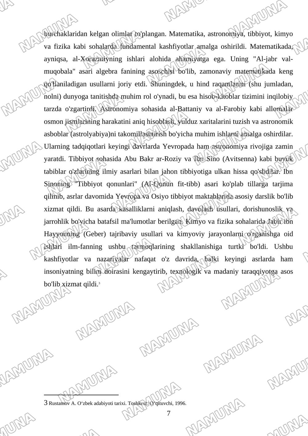 IX-XII asrlarda Movarounnahrda yuz bergan madaniy uyg'onish (Renessans) va buyuk allomalarning jahon sivilizatsiyasiga qo'shgan hissasi — 7-varaq