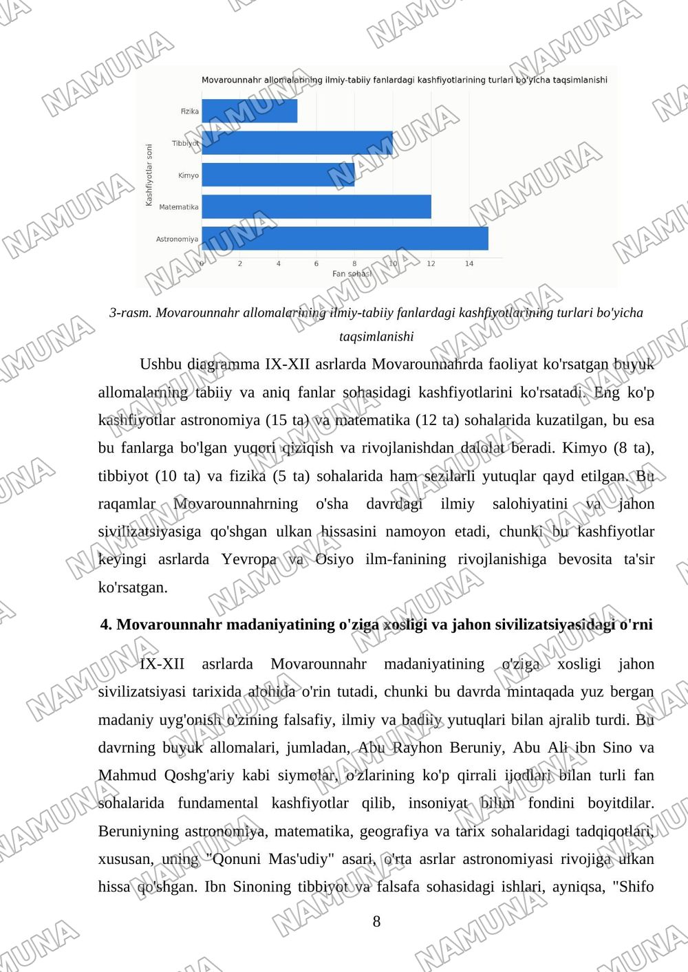 IX-XII asrlarda Movarounnahrda yuz bergan madaniy uyg'onish (Renessans) va buyuk allomalarning jahon sivilizatsiyasiga qo'shgan hissasi — 8-varaq
