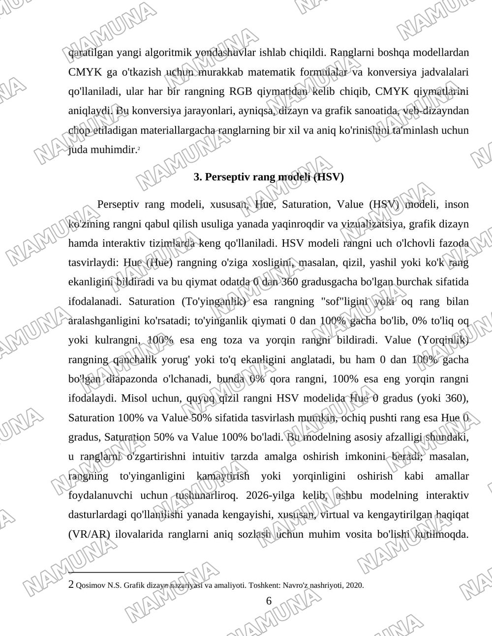 RANG MODELLARI: ADDITIV, SUBTRAKTIV, PERTSEPTSION (RGB, CMY, CMYK, HSV). BIR MODELDAN BOSHQA MODELLARGA O'TKAZISH ALGORITMLARI. — 6-varaq