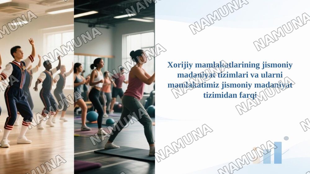 Xorijiy mamlakatlarining jismoniy madaniyat tizimlari va ularni mamlakatimiz jismoniy madaniyat tizimidan farqi — 1-slayd