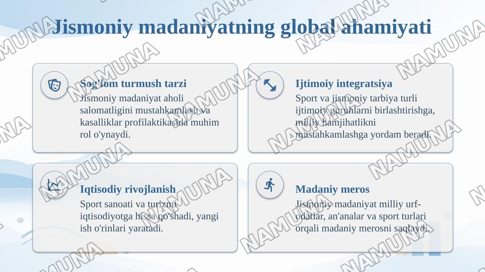Xorijiy mamlakatlarining jismoniy madaniyat tizimlari va ularni mamlakatimiz jismoniy madaniyat tizimidan farqi — 4-slayd