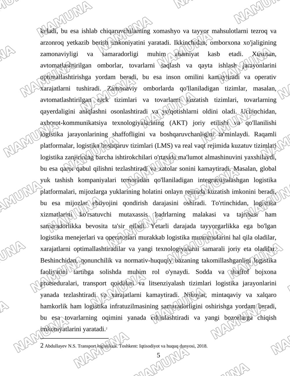 Logistika infratuzulmasi iqtisodiy samaradorligi — 5-varaq
