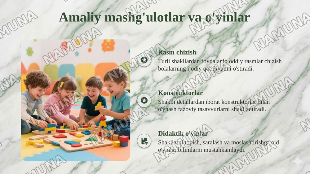 Bolalarni predmetlar shakli bilan tanishtirish vazifalari — 6-slayd