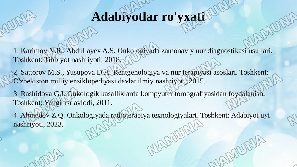 Onkologiyada nur diagnostikasi va nur terapiyasining roli — 11-slayd