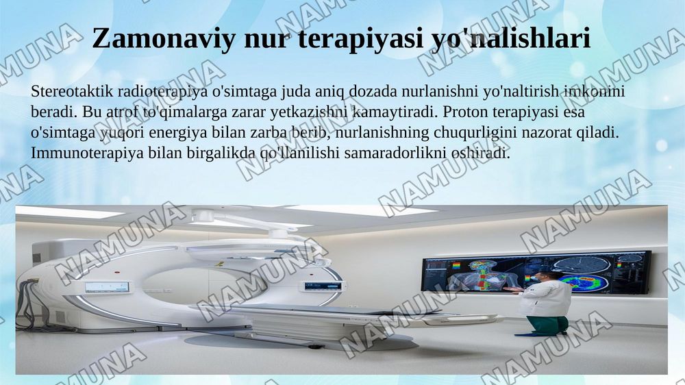 Onkologiyada nur diagnostikasi va nur terapiyasining roli — 9-slayd