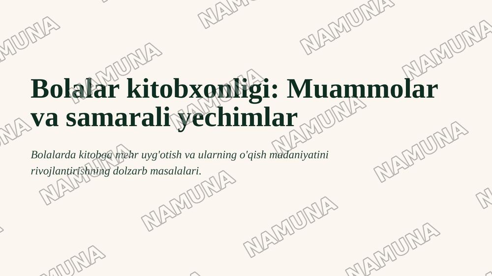 Bolalar kitobxonligi muommo va yechimlari — 1-slayd