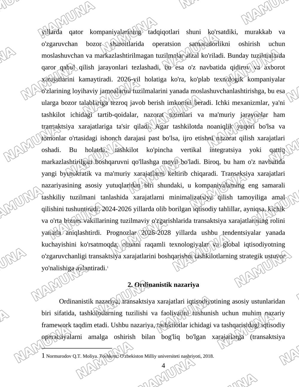 Transaksiya harajatlarining ordinanistik nazariyasi asosida tashkiliy tuzilmalarni amaliy tahlil qilish — 4-varaq