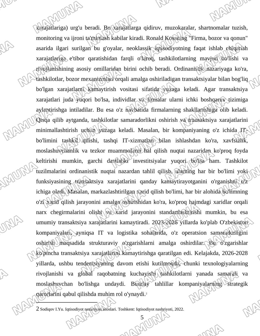 Transaksiya harajatlarining ordinanistik nazariyasi asosida tashkiliy tuzilmalarni amaliy tahlil qilish — 5-varaq