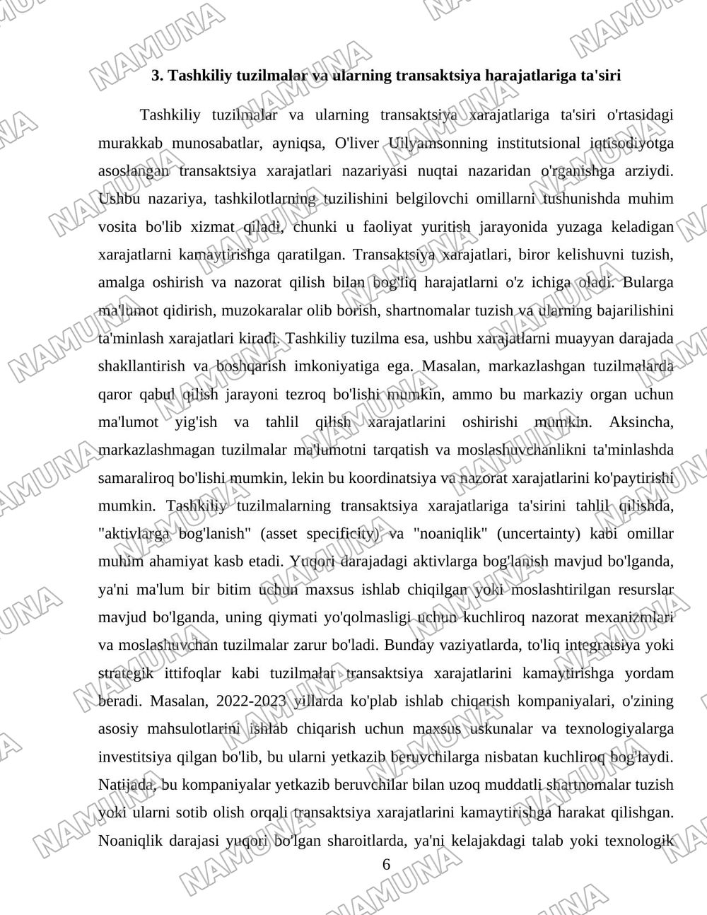 Transaksiya harajatlarining ordinanistik nazariyasi asosida tashkiliy tuzilmalarni amaliy tahlil qilish — 6-varaq