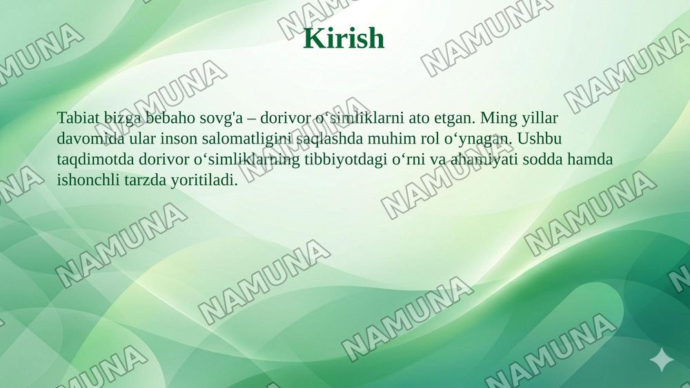 Dorivor oʻsimliklarni tibbiyotda ahamiyati — 3-slayd