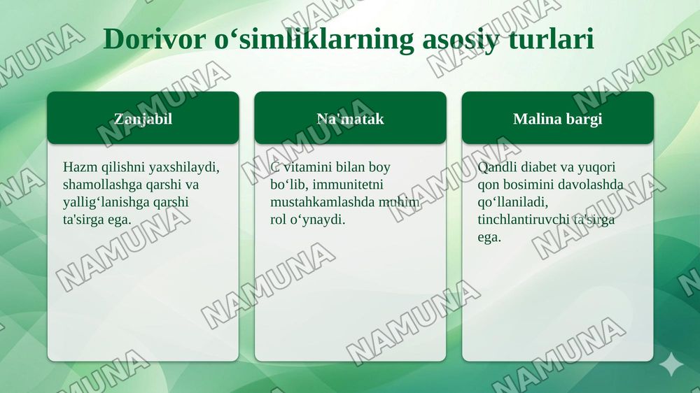 Dorivor oʻsimliklarni tibbiyotda ahamiyati — 6-slayd