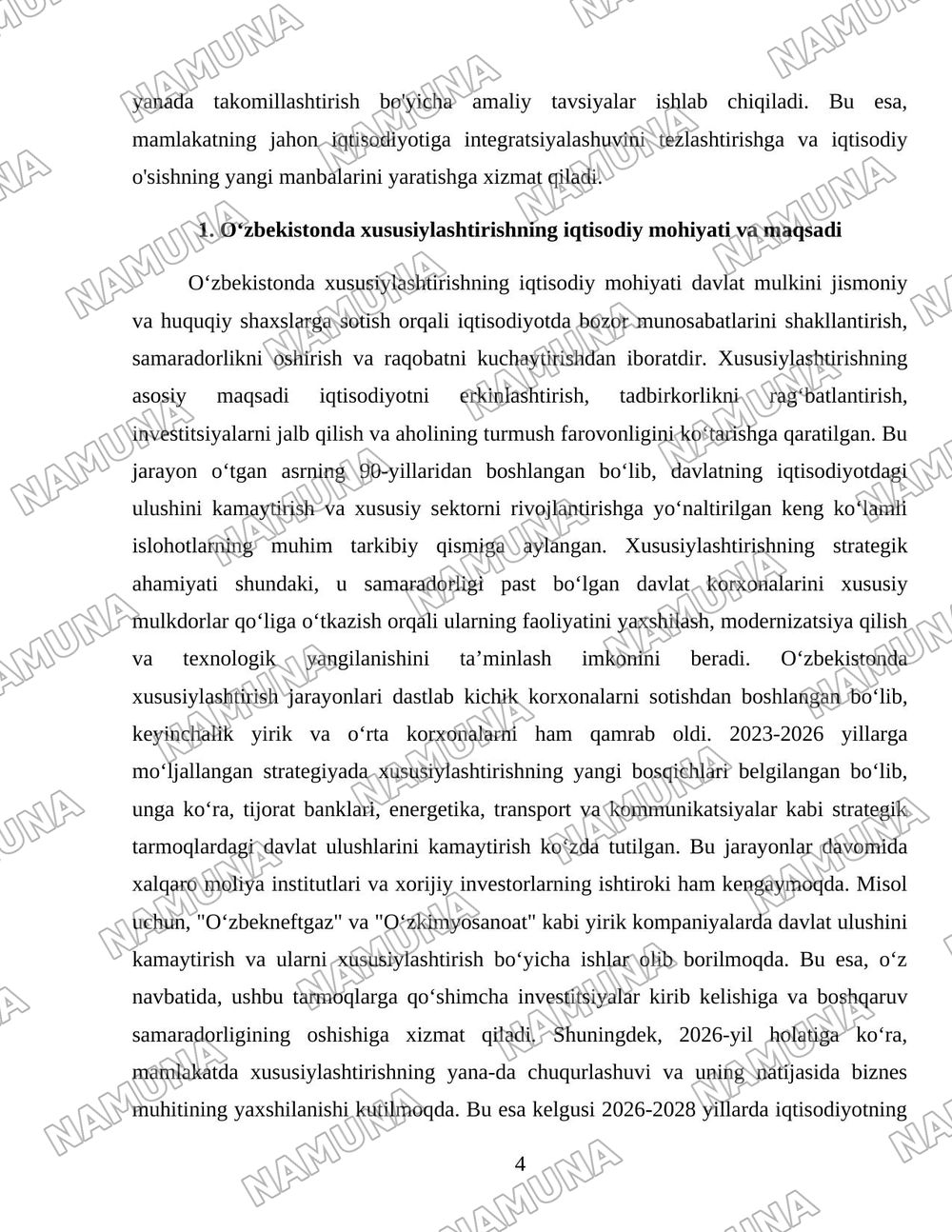 Oʻzbekistonda xususiylashtirish jarayonlarning vazifalari va bosqichlari — 4-varaq