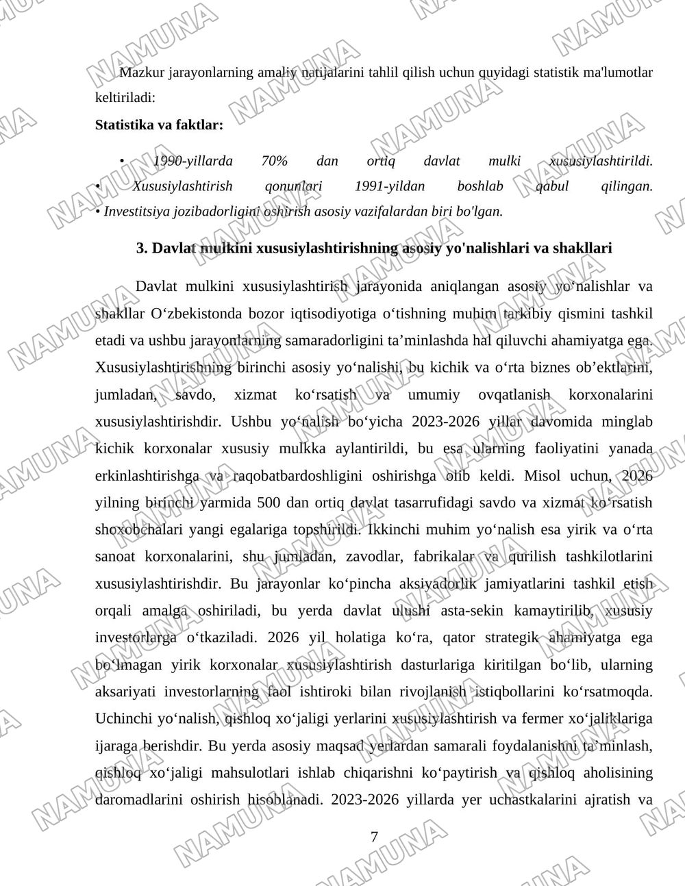 Oʻzbekistonda xususiylashtirish jarayonlarning vazifalari va bosqichlari — 7-varaq