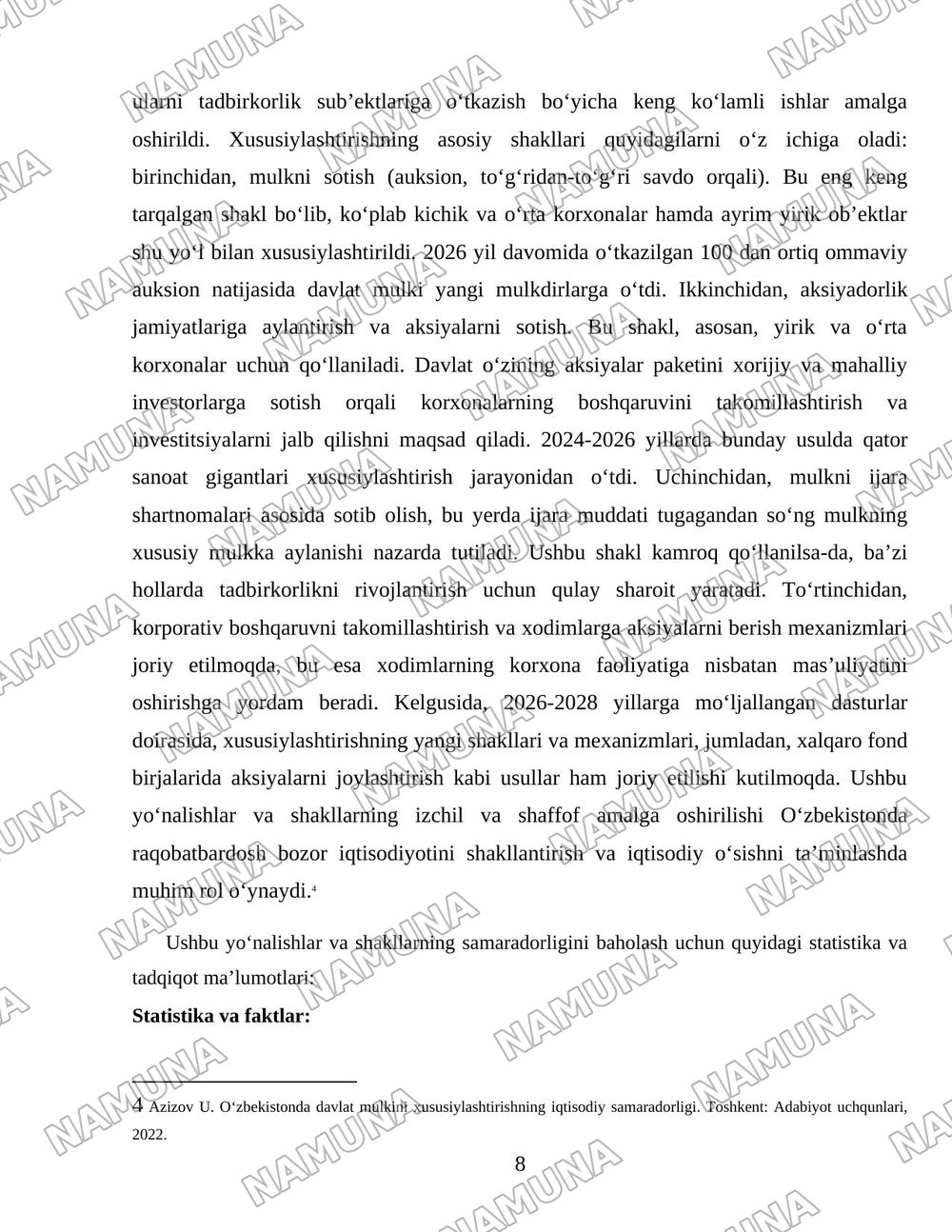 Oʻzbekistonda xususiylashtirish jarayonlarning vazifalari va bosqichlari — 8-varaq
