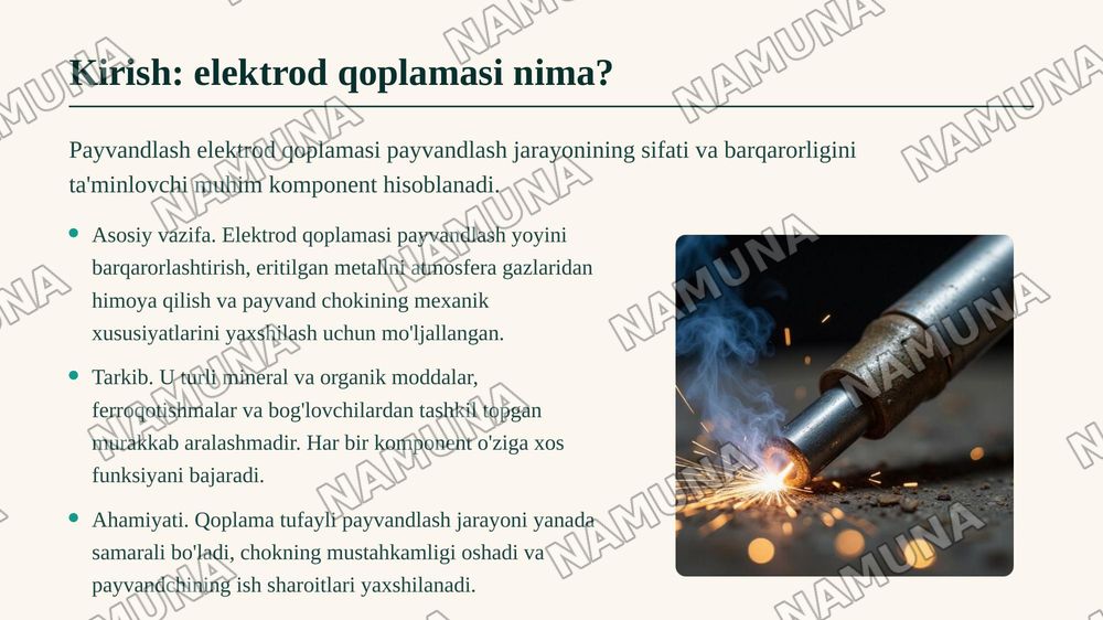 Elektrod qoplamasining vazifalari va xususiyatlari — 3-slayd