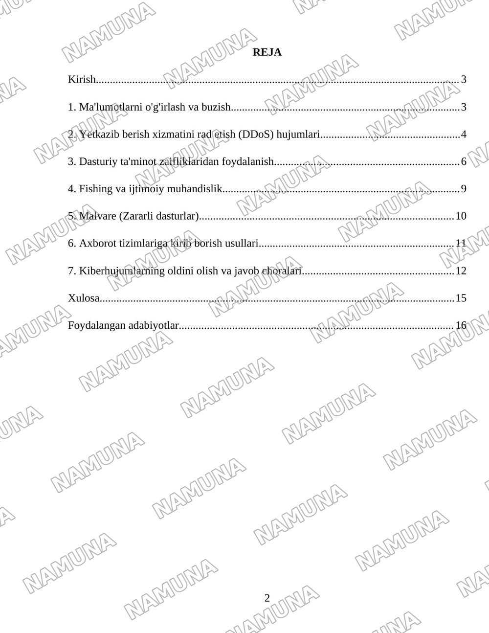 Kiberhujimlarning asosiy turlari va ularning ko’rinishlari. — 2-varaq