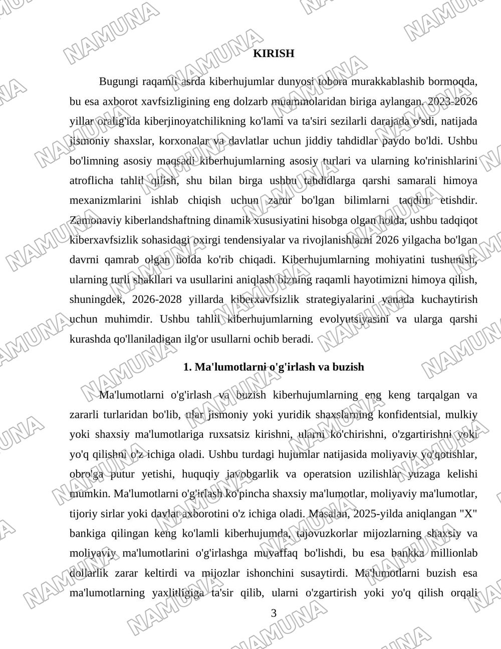 Kiberhujimlarning asosiy turlari va ularning ko’rinishlari. — 3-varaq