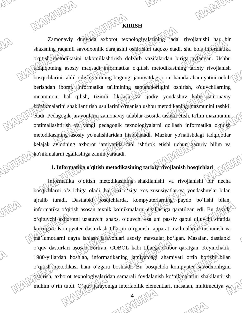 Informatika o'qitish metodikasining rivojlanish bosqichlari va zamonaviy jamiyatdagi o'rni — 4-varaq