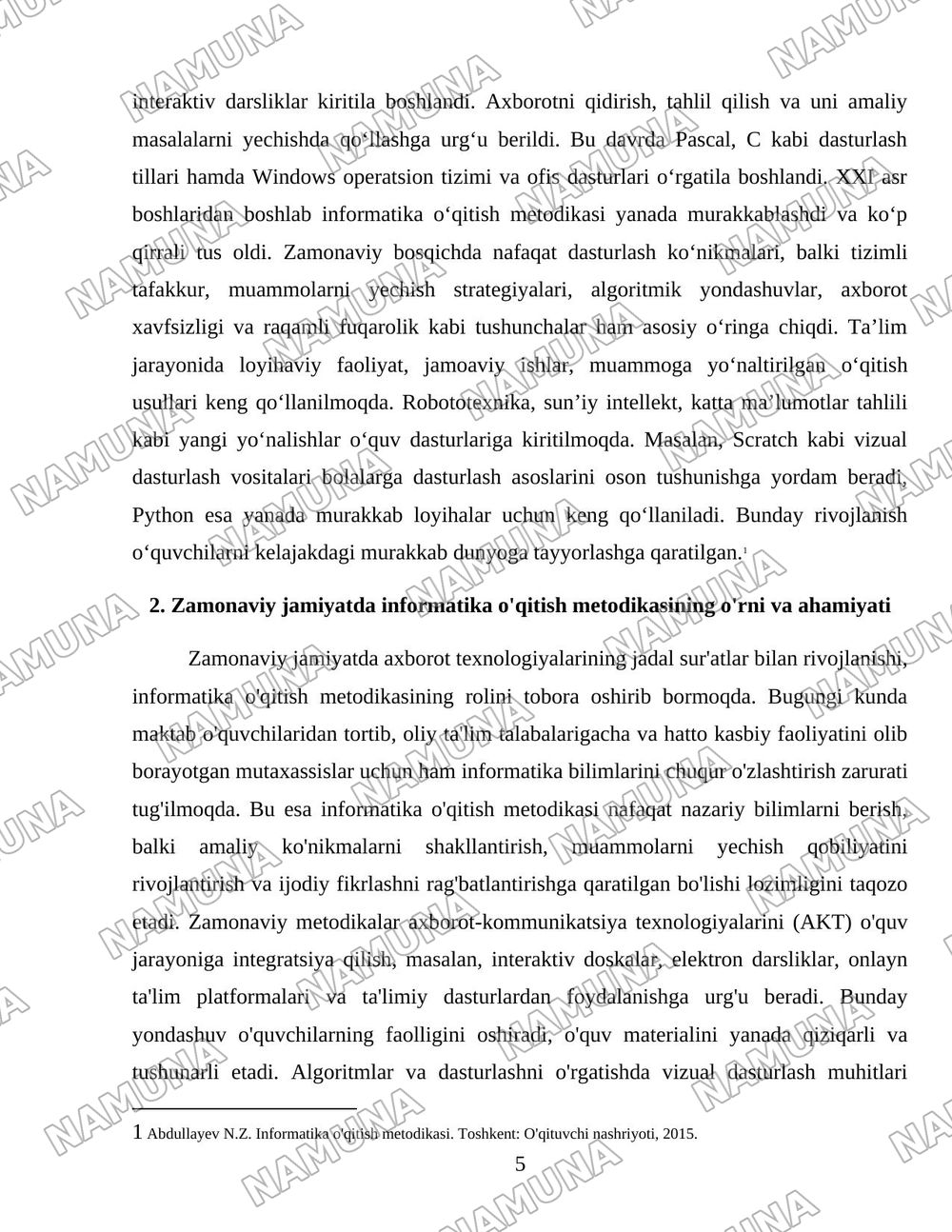 Informatika o'qitish metodikasining rivojlanish bosqichlari va zamonaviy jamiyatdagi o'rni — 5-varaq