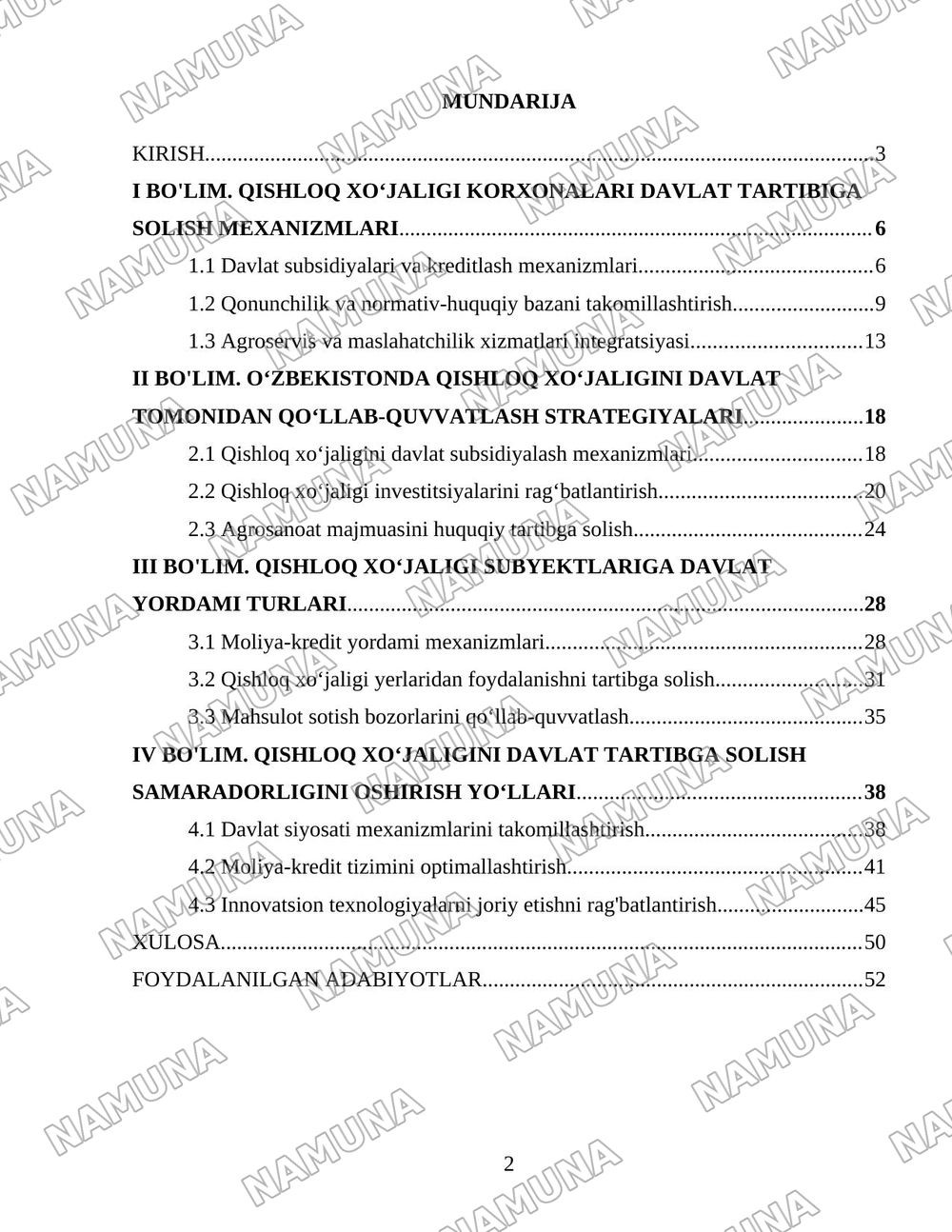 Oʻzbekistonda Qishloq xoʻjaligi korxonalarini davlat tomonidan tartibga solish va qollab quvvatlsh tizimi — 2-varaq
