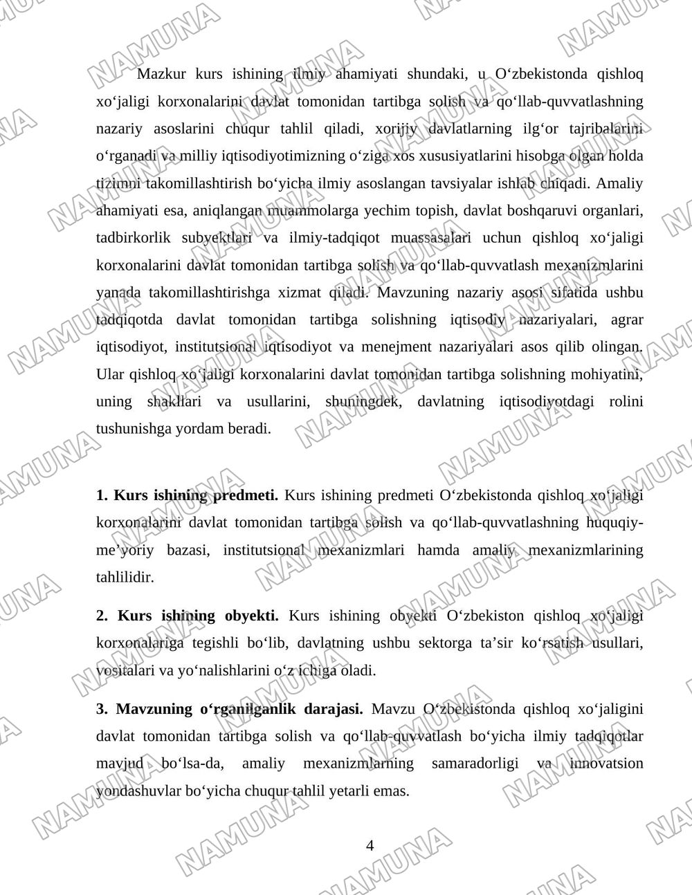 Oʻzbekistonda Qishloq xoʻjaligi korxonalarini davlat tomonidan tartibga solish va qollab quvvatlsh tizimi — 4-varaq