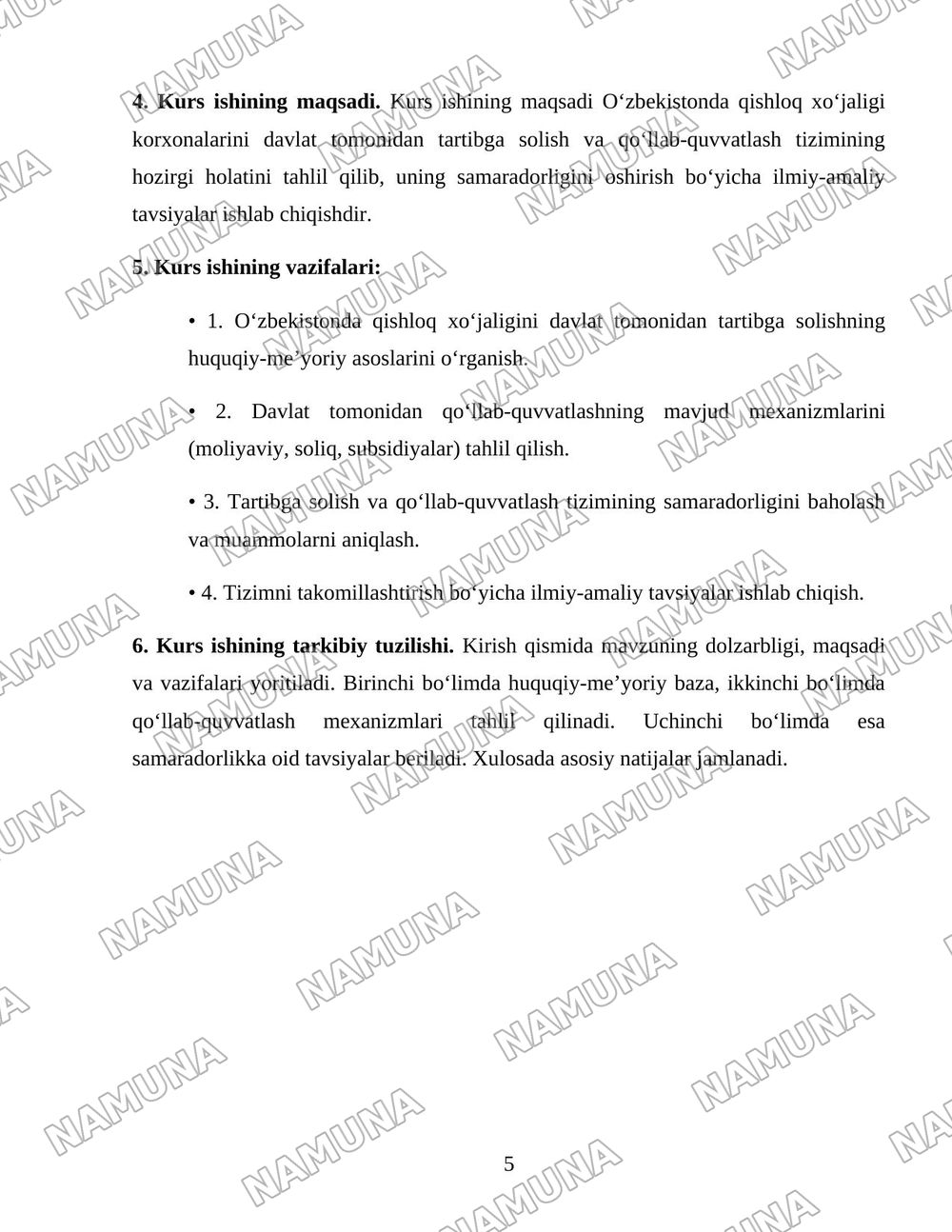 Oʻzbekistonda Qishloq xoʻjaligi korxonalarini davlat tomonidan tartibga solish va qollab quvvatlsh tizimi — 5-varaq