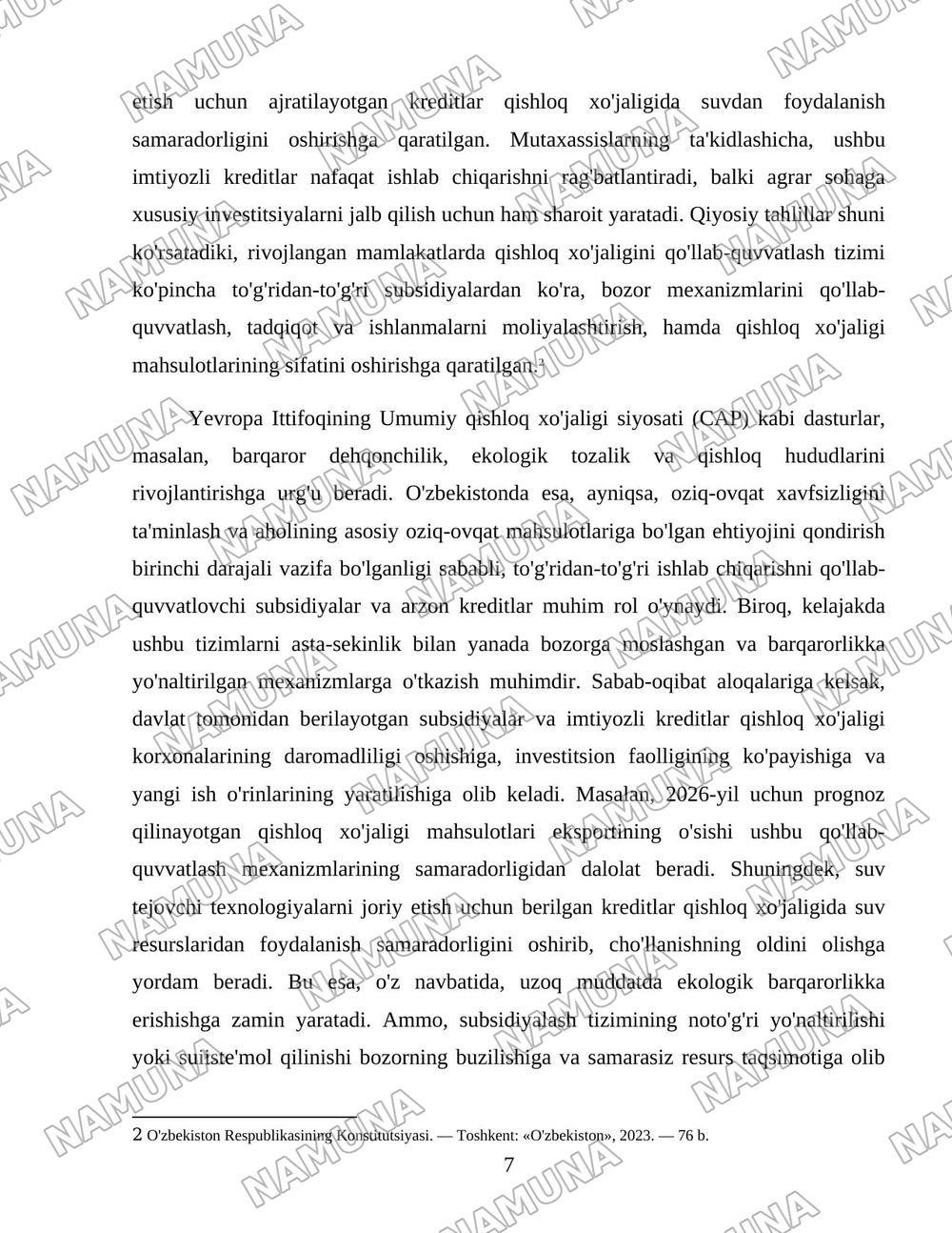 Oʻzbekistonda Qishloq xoʻjaligi korxonalarini davlat tomonidan tartibga solish va qollab quvvatlsh tizimi — 7-varaq