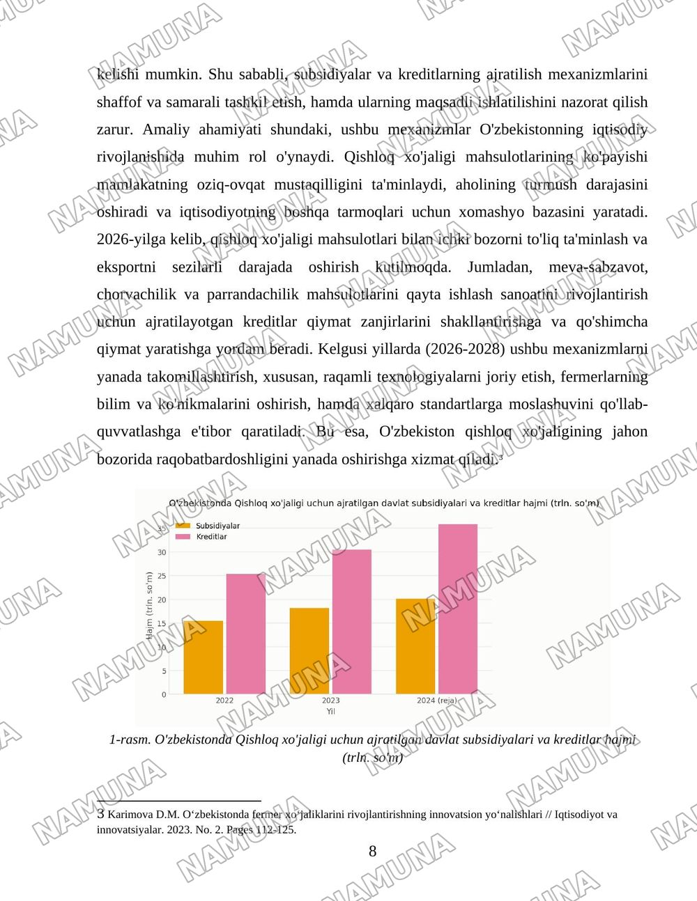 Oʻzbekistonda Qishloq xoʻjaligi korxonalarini davlat tomonidan tartibga solish va qollab quvvatlsh tizimi — 8-varaq
