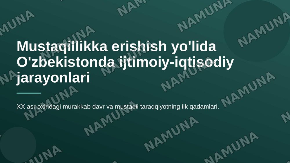 Mustaqillikka erishish yo'lida O'zbekistonda ijtimoiy iqtisodiy jarayonlari — 1-slayd