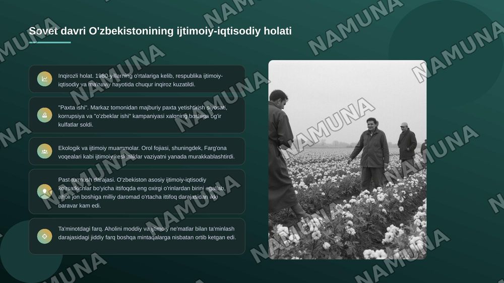 Mustaqillikka erishish yo'lida O'zbekistonda ijtimoiy iqtisodiy jarayonlari — 3-slayd