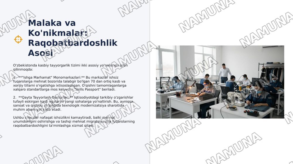 Oʻzbekiston respublikasi aholining ish bilan bandligini taminlash va ijtimoiy himoyalash muammolari — 7-slayd