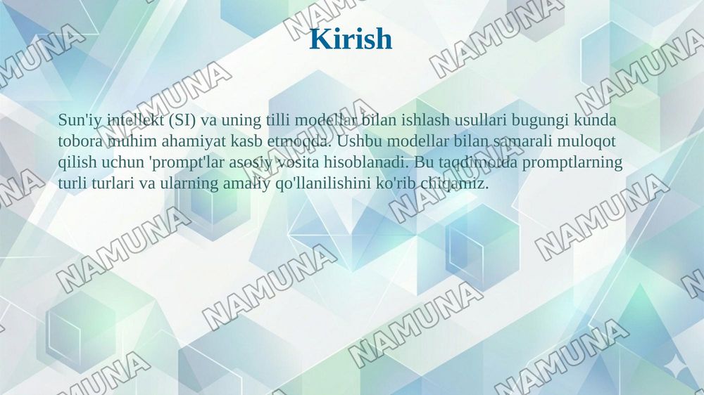 Prompt turlari va ularning turlariga misollar — 3-slayd