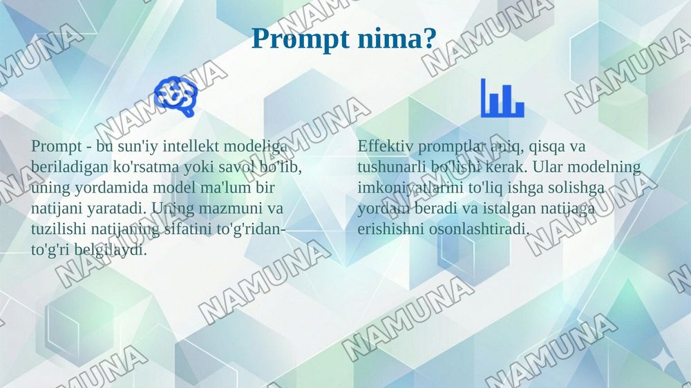 Prompt turlari va ularning turlariga misollar — 4-slayd